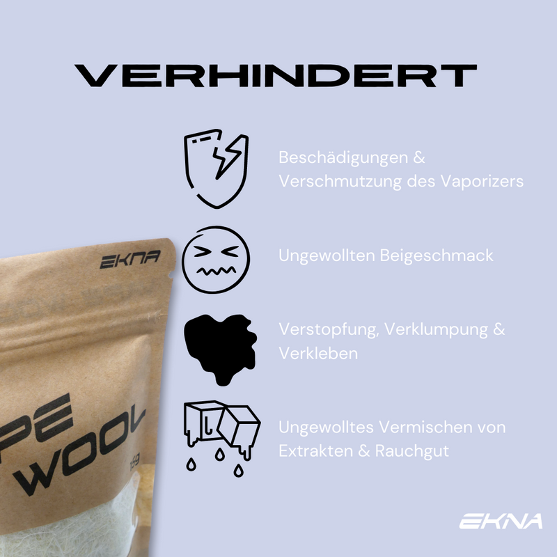 EKNA Vape Wool 15g - Degummierte Hanffasern für alle Vaporizer - Vape Watte - Verdampfer Wolle verhindert Verstopfung, bringt perfekten Durchzug - Nachhaltige Alternative-Freizeit & Trends-EKNA GmbH & Co. KG